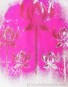 Video of art journal page from start to finish with Julie Balzer and  Dina Wakley stencils and Dylusions spray inks with Carolyn Dube