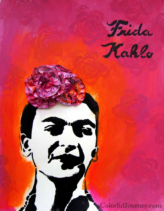 Video showing how to make colorful flowers with tape in an art journal page. The stencils on this page were designed by Pam Carriker for StencilGirl Prouducts Stencil Club.