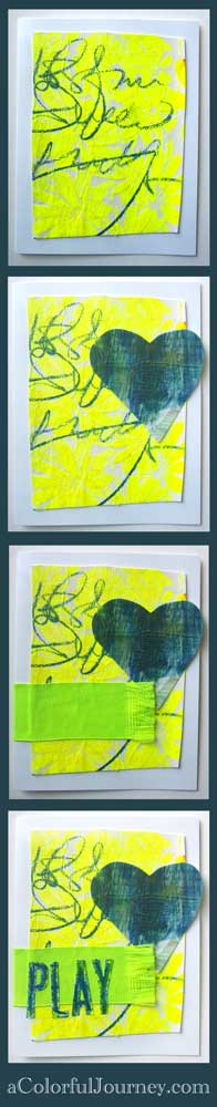 I used leftovers, including my encaustic paper, to make 2 mixed media cards