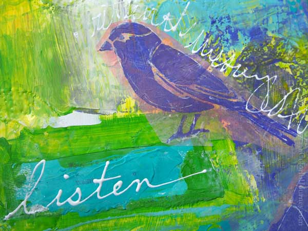 Art journal page made with deli paper and stencils by Carolyn Dube