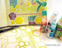 Video of my mixed media art journal play doodling with words and a stencil