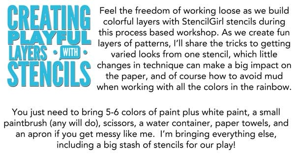 Creating playful layers with stencils workshop with Carolyn Dube