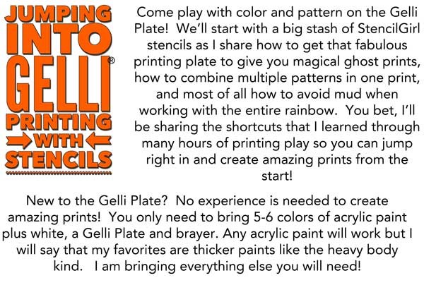 Gelli printing® workshop with stencils with Carolyn Dube