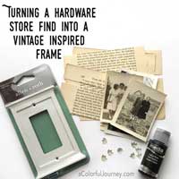 This vintage frame all started with a light switch cover from the hardware store!  Full video showing how for this week’s Let’s Play link party with Carolyn Dube