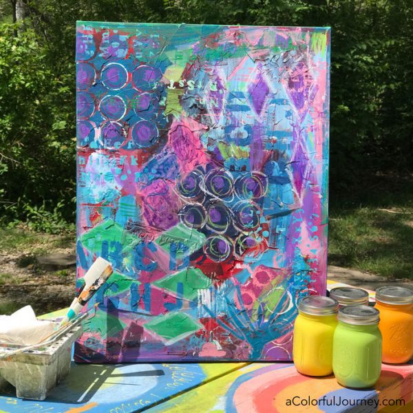 Taking an old canvas I didn't like and adding the rainbow to it! 