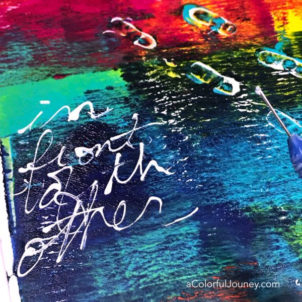 Gel printing with a toy action figure and Golden Open paints on a Gel Press Plate video tutorial by Carolyn Dube