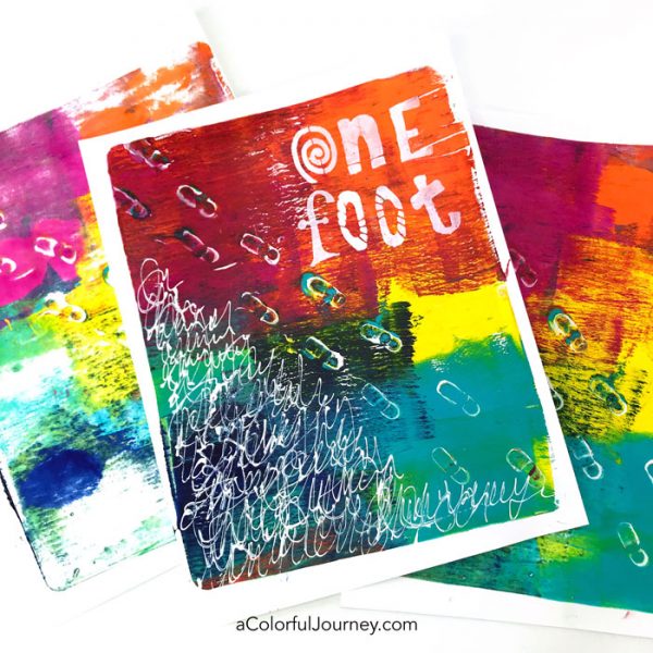 Gel printing with a toy action figure and Golden Open paints on a Gel Press Plate video tutorial by Carolyn Dube